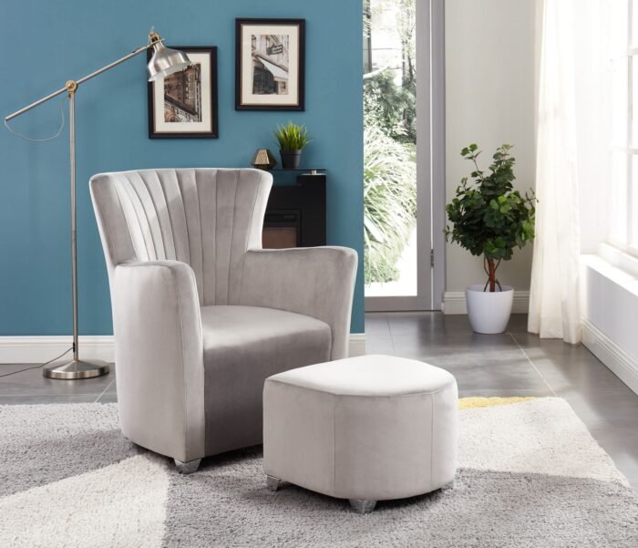 Grey Barrel Club Chair & Ottoman