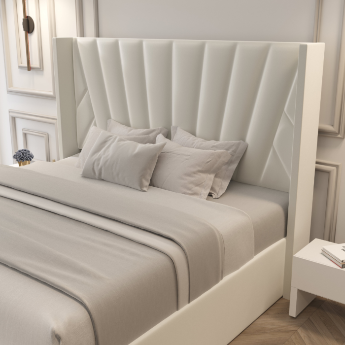 Eva Upholstered Platform Hydraulic Storage Bed - Ivory