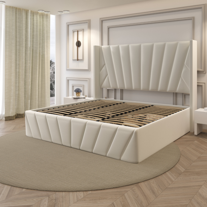 Eva Upholstered Platform Hydraulic Storage Bed - Ivory
