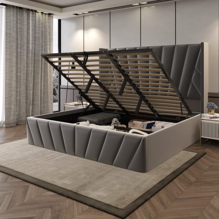 Eva Upholstered Platform Hydraulic Storage Bed - Dark Gray
