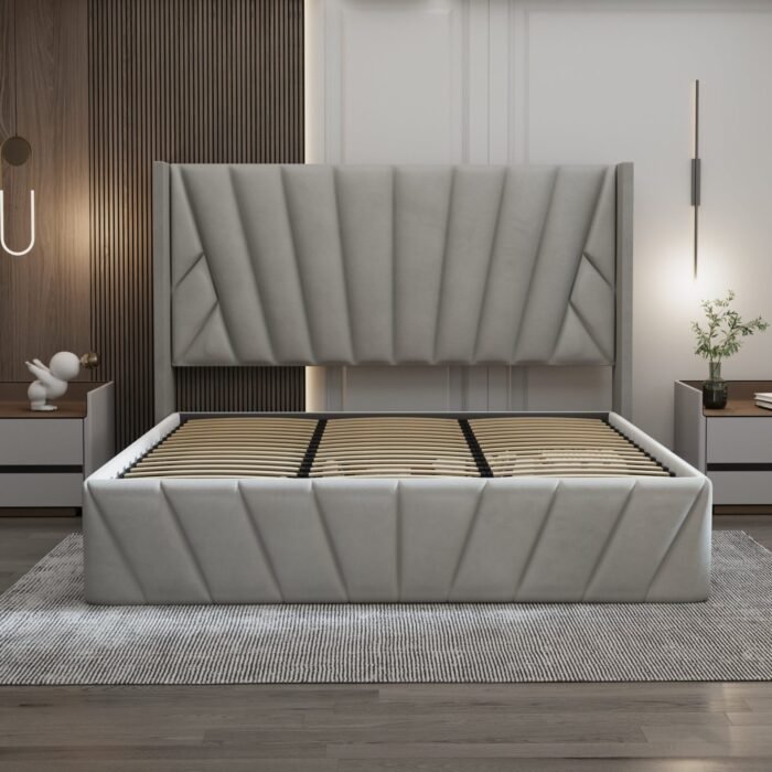 Eva Upholstered Platform Hydraulic Storage Bed - Light Gray