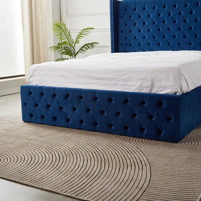 Julien Upholstered Platform Hydraulic Storage Bed – Blue