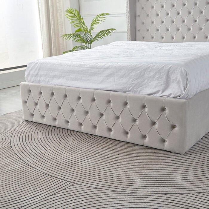 Julien Upholstered Platform Hydraulic Storage Bed – Light Gray