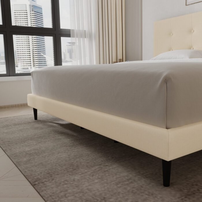 Nora Low-profile Platform Bed with Adjustable Headboard – Beige