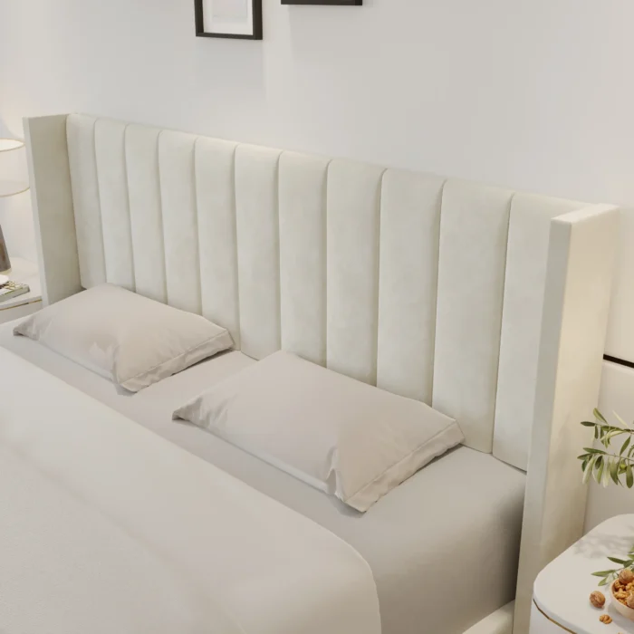 Oliver Upholstered Platform Hydraulic Storage Bed – Ivory
