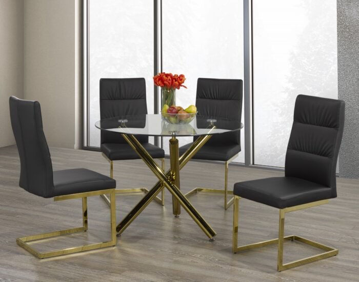 5-Piece Circular Dining Set - Black\Gold