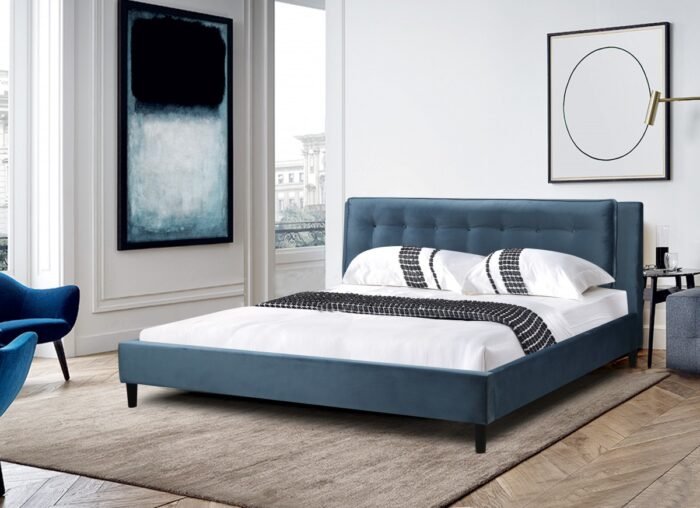 Upholstered Platform Bed – Available in Queen or King, Grey or Teal