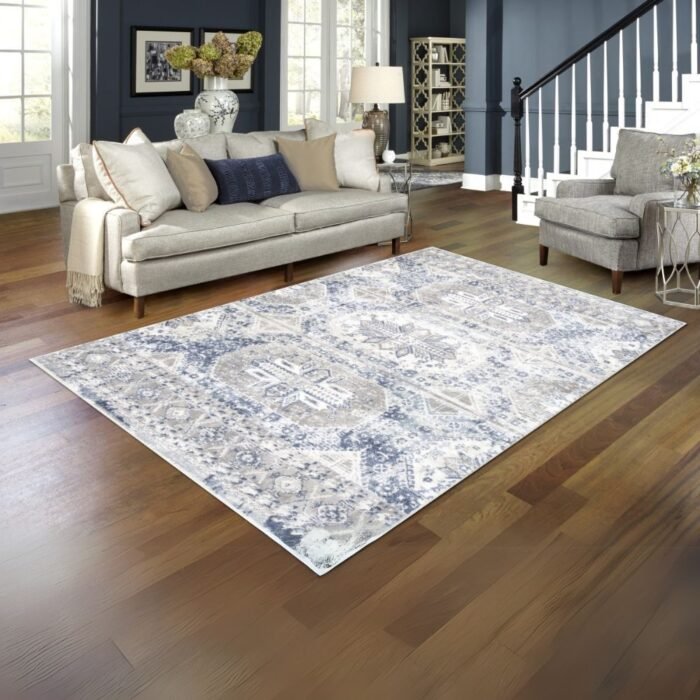 Parksdale Area Rug - 8 x 11, Grey/Blue, Polypropylene & Polyester Pile, Stain & Fade Resistant