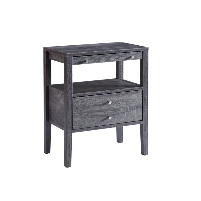 Contemporary Grey Accent Table with Storage Drawer & Pull-Out Tray