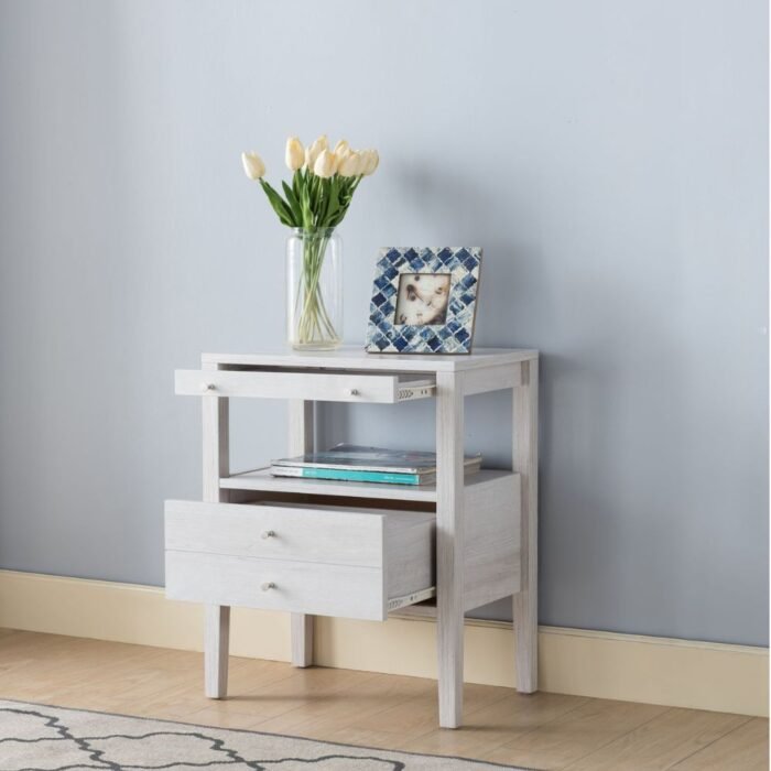 Contemporary White Oak Accent Table with Storage Drawer & Pull-Out Tray