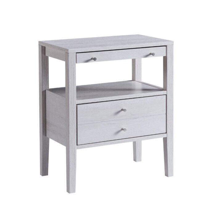 Contemporary White Oak Accent Table with Storage Drawer & Pull-Out Tray