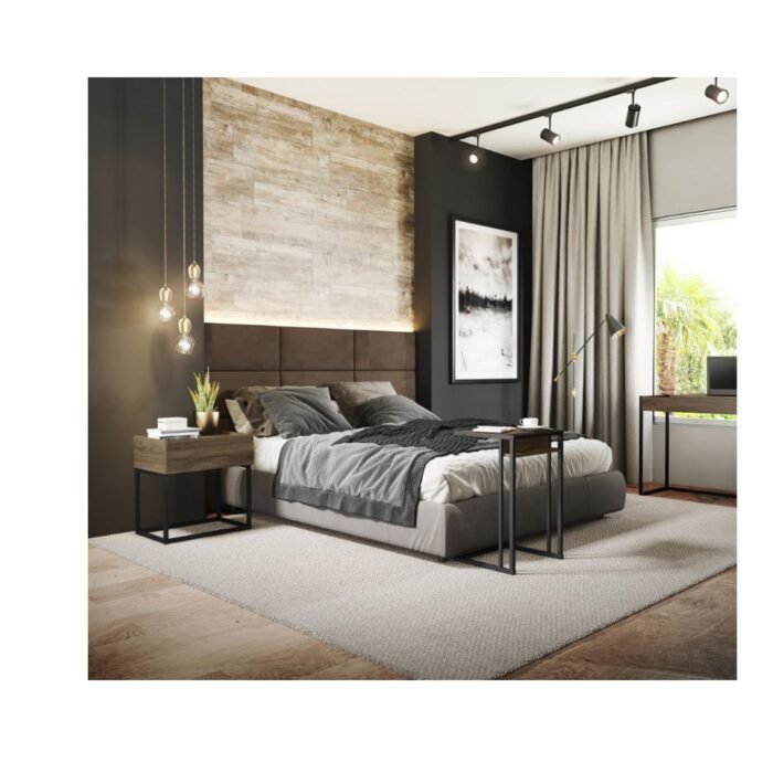 Modern Black Nightstand with Full Extension Drawer & Black Painted Legs