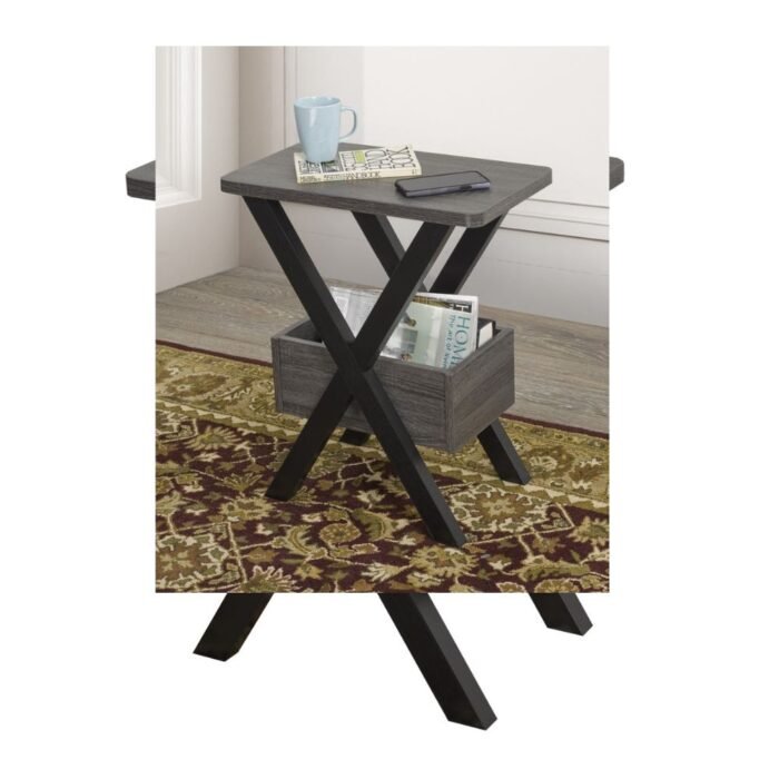 Modern Grey/Black Plant Stand with Cross-Leg Design & Middle Storage Compartment