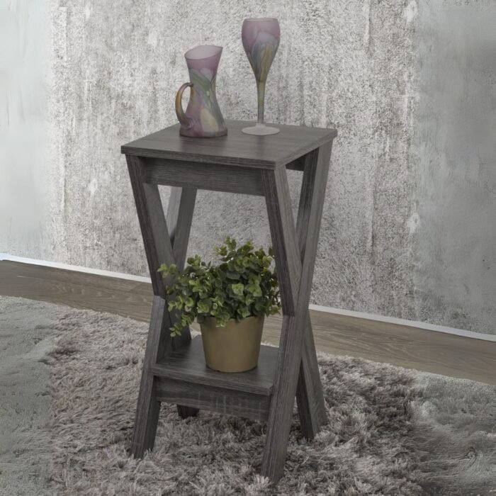 Modern White Plant Stand with Dual Shelves & Cross-Leg Design