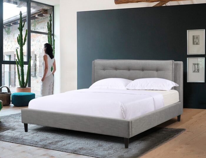 Upholstered Platform Bed – Available in Queen or King, Grey or Teal