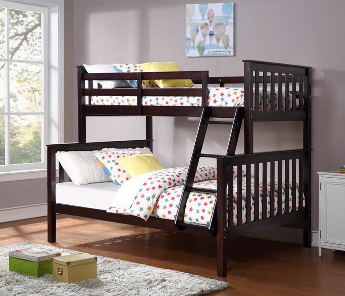 Mission Style Single/Double Bunk Bed with Solid Wood & Veneers – Espresso Finish, Converts to Two Beds