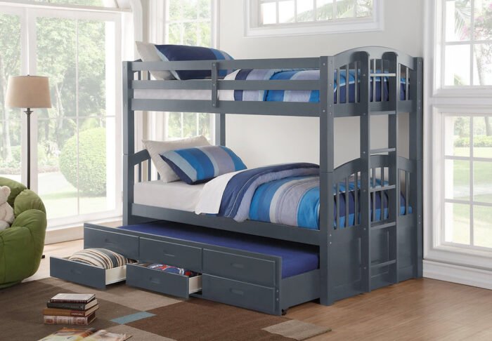 Triple Single Bunk Bed with Trundle & Storage Drawers – Solid Wood ...