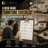 A New Home Furniture Checklist for Scarborough Buyers by Elements Furniture & Mattress Scarborough, featuring a couple reviewing a furniture checklist with living room, bedroom, and dining room inspiration.