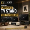 How to Choose a TV Stand for Your Television Size with Elements Furniture & Mattress Scarborough, showing TV stand options for 32-inch, 55-inch, and 75-inch televisions.
