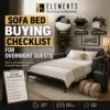 Sofa Bed Buying Checklist for Overnight Guests from Elements Furniture & Mattress Scarborough, featuring a stylish sofa bed setup with bedding, luggage, and guest-ready comfort essentials.