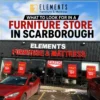 What to Look for in a Furniture Store in Scarborough, featuring the storefront of Elements Furniture & Mattress Scarborough with showroom entrance and sale signage.